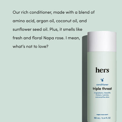 Hers Triple Threat Shampoo, Conditioner, & Minoxidil Set - Hair Thickening & Strengthening with 5% Minoxidil Foam - Paraben-Free, Vegan, Color-Safe - 3 Count Avelisse