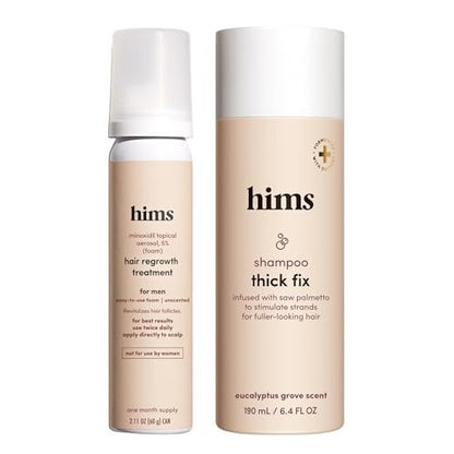 Hims Thick Fix Shampoo & 5% Minoxidil Foam Solution Set - Hair Strengthening & Thickening for Men - Paraben-Free & Vegan - Eucalyptus Grove Scent Avelisse
