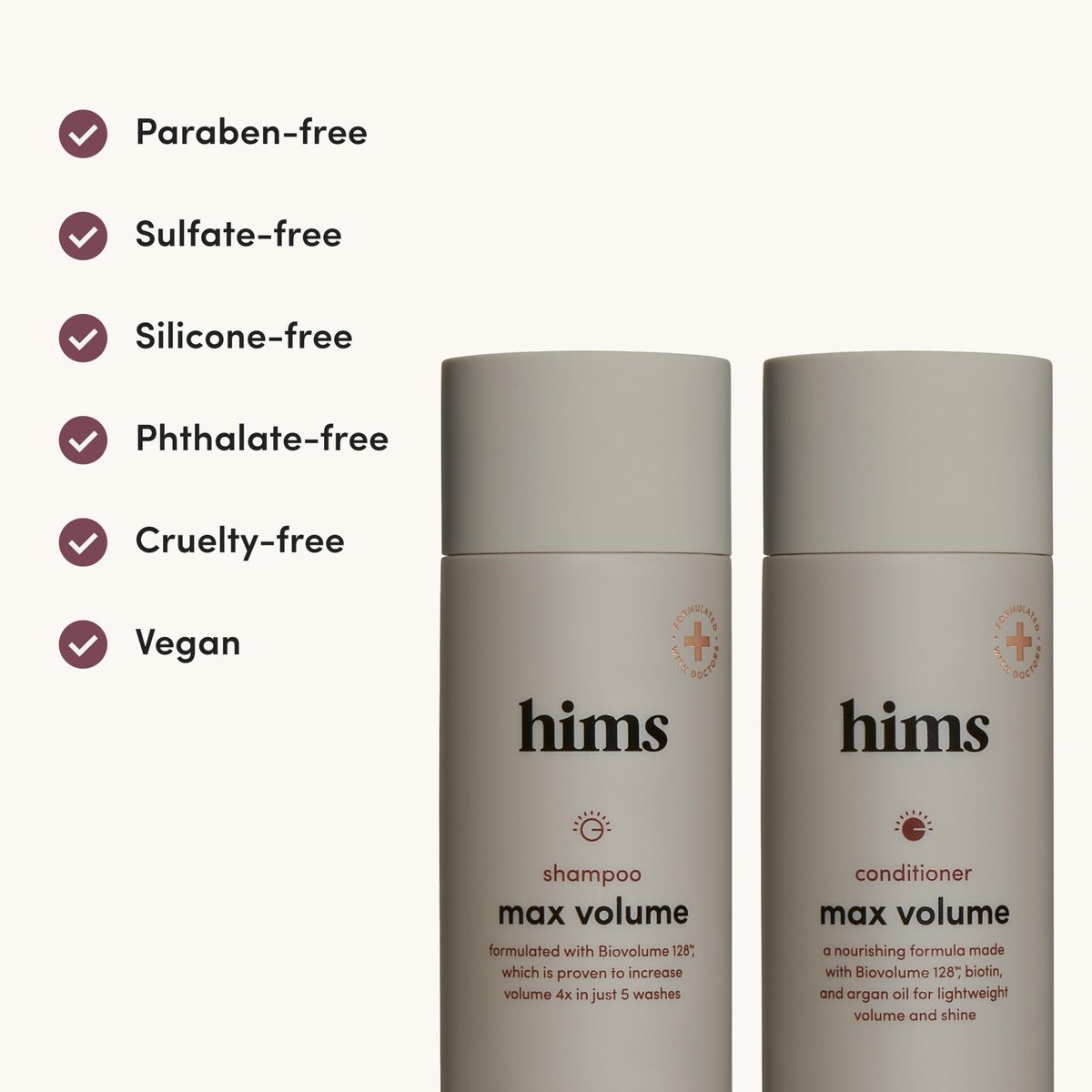 hims Max Volume Shampoo & Conditioner Set - Biovolume 128, Biotin, & Argan Oil for Fine Hair - Sulfate-Free, Paraben-Free, Vegan - Citrus Spice Scent - 6.4 Fl Oz Each Avelisse