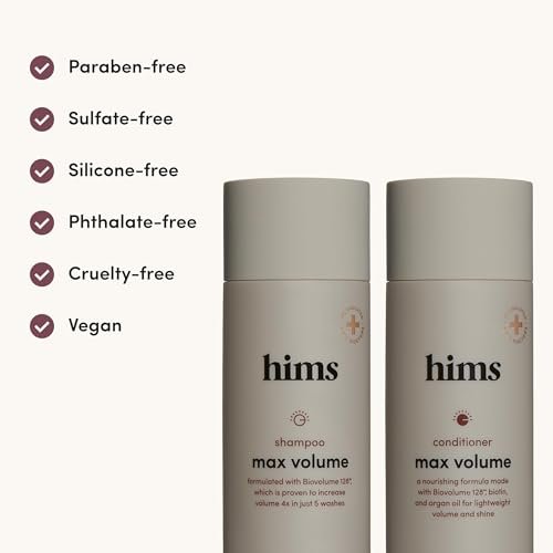 hims Max Volume Shampoo & Conditioner Set - Biovolume 128, Biotin, & Argan Oil for Fine Hair - Sulfate-Free, Paraben-Free, Vegan - Citrus Spice Scent - 6.4 Fl Oz Each Avelisse