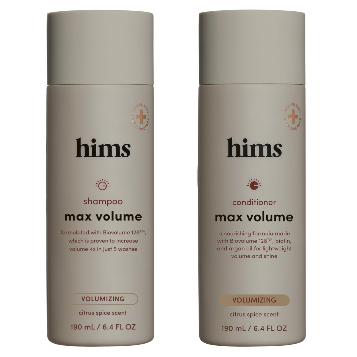 hims Max Volume Shampoo & Conditioner Set - Biovolume 128, Biotin, & Argan Oil for Fine Hair - Sulfate-Free, Paraben-Free, Vegan - Citrus Spice Scent - 6.4 Fl Oz Each Avelisse