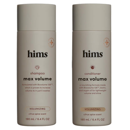 hims Max Volume Shampoo & Conditioner Set - Biovolume 128, Biotin, & Argan Oil for Fine Hair - Sulfate-Free, Paraben-Free, Vegan - Citrus Spice Scent - 6.4 Fl Oz Each Avelisse