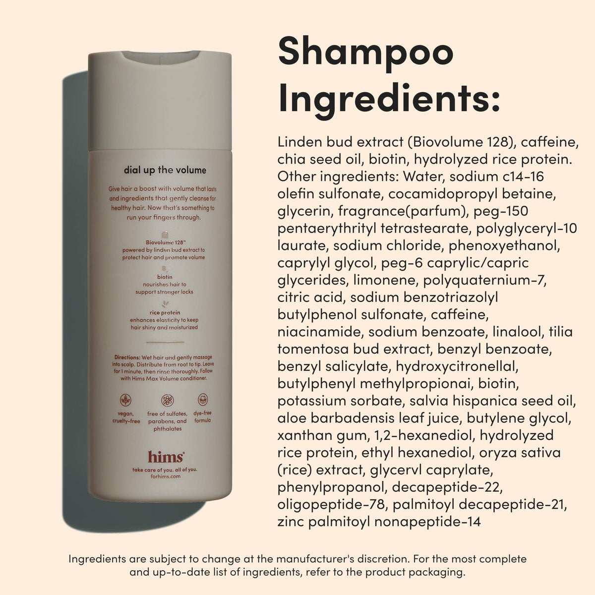 hims Max Volume Shampoo & Conditioner Set - Biovolume 128, Biotin, & Argan Oil for Fine Hair - Sulfate-Free, Paraben-Free, Vegan - Citrus Spice Scent - 6.4 Fl Oz Each Avelisse