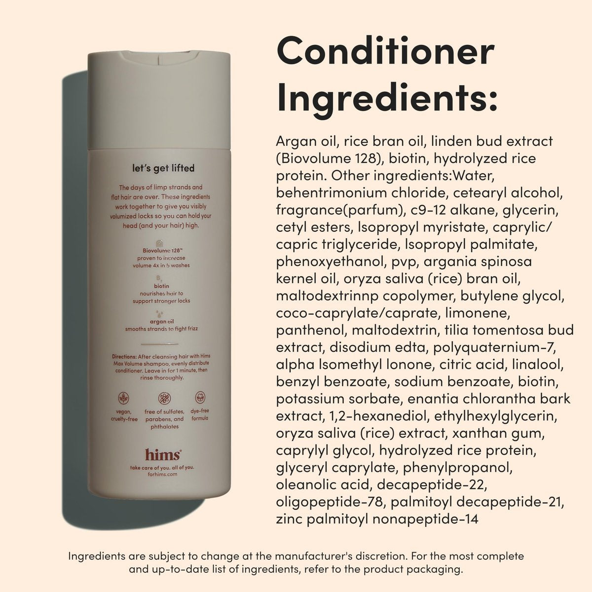 hims Max Volume Shampoo & Conditioner Set - Biovolume 128, Biotin, & Argan Oil for Fine Hair - Sulfate-Free, Paraben-Free, Vegan - Citrus Spice Scent - 6.4 Fl Oz Each Avelisse