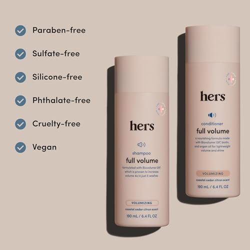 Hers Full Volume Shampoo & Conditioner Set - Biovolume 128 & Biotin Formula - Volumizing, Shine-Boosting Hair Care - Paraben-Free - Coastal Cedar Citron Scent - 6.4 Fl Oz, 2 Count Avelisse