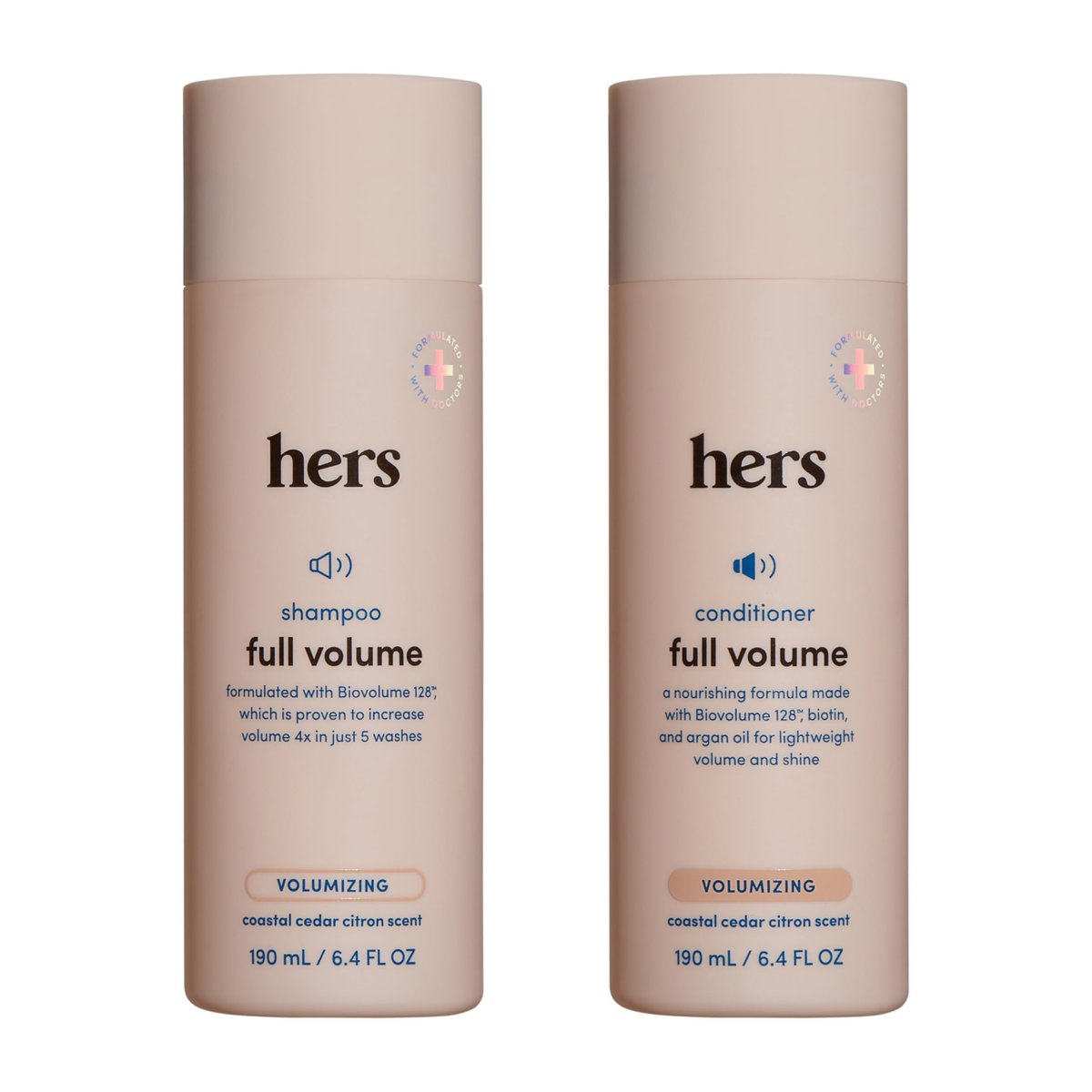 Hers Full Volume Shampoo & Conditioner Set - Biovolume 128 & Biotin Formula - Volumizing, Shine-Boosting Hair Care - Paraben-Free - Coastal Cedar Citron Scent - 6.4 Fl Oz, 2 Count Avelisse