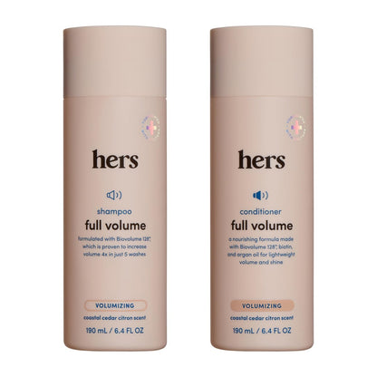 Hers Full Volume Shampoo & Conditioner Set - Biovolume 128 & Biotin Formula - Volumizing, Shine-Boosting Hair Care - Paraben-Free - Coastal Cedar Citron Scent - 6.4 Fl Oz, 2 Count Avelisse