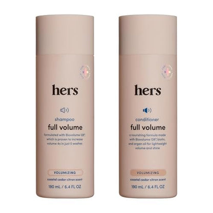 Hers Full Volume Shampoo & Conditioner Set - Biovolume 128 & Biotin Formula - Volumizing, Shine-Boosting Hair Care - Paraben-Free - Coastal Cedar Citron Scent - 6.4 Fl Oz, 2 Count Avelisse