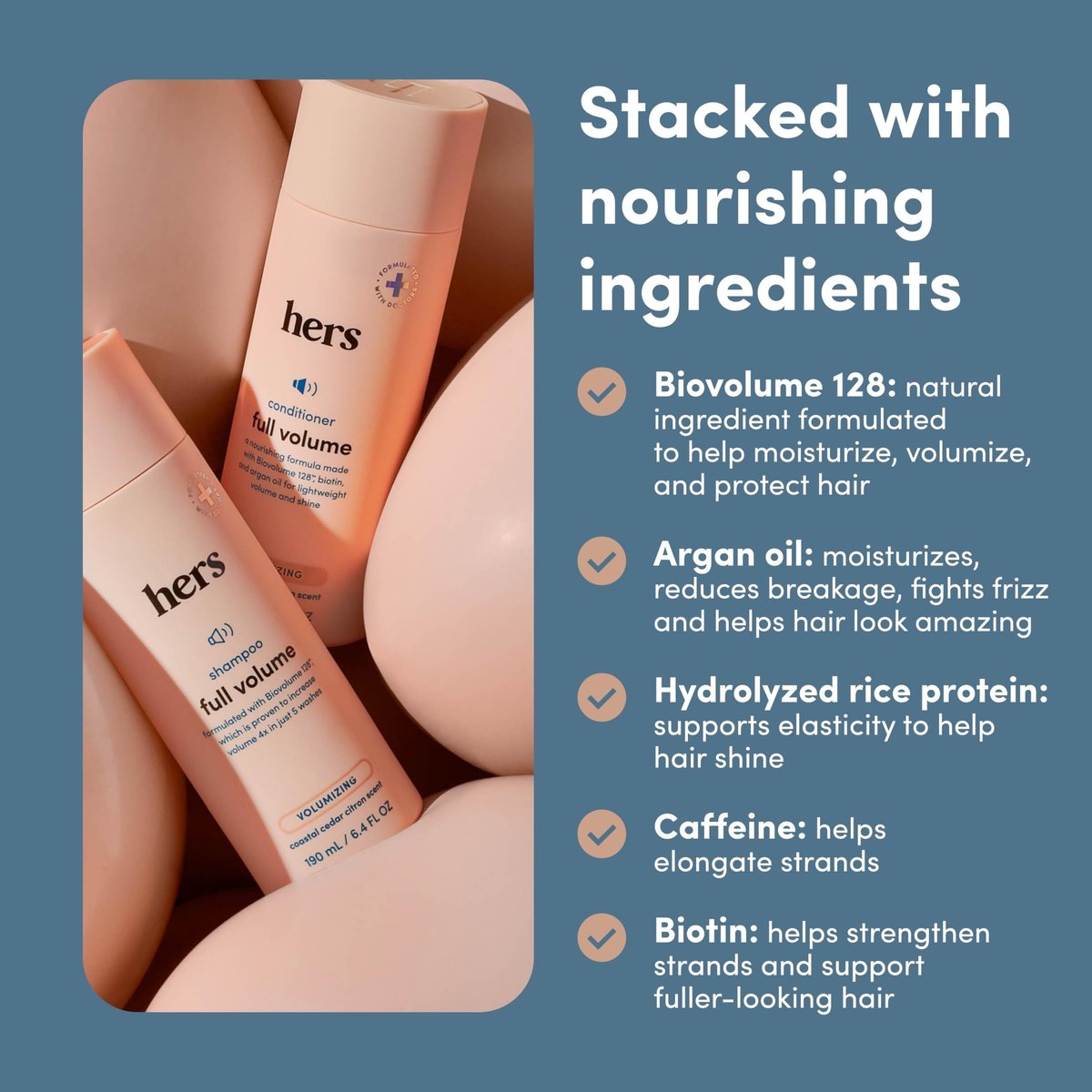 Hers Full Volume Shampoo & Conditioner Set - Biovolume 128 & Biotin Formula - Volumizing, Shine-Boosting Hair Care - Paraben-Free - Coastal Cedar Citron Scent - 6.4 Fl Oz, 2 Count Avelisse