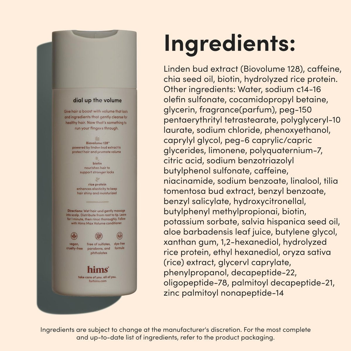 Hims Max Volume Shampoo - Biovolume 128, Biotin & Rice Protein for Root Lift & Thickening - Paraben-Free, Sulfate-Free, Vegan - Citrus Spice Scent - 6.4 Fl Oz (Pack of 2) Avelisse