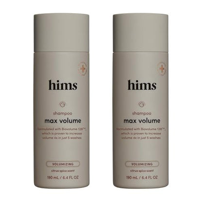 Hims Max Volume Shampoo - Biovolume 128, Biotin & Rice Protein for Root Lift & Thickening - Paraben-Free, Sulfate-Free, Vegan - Citrus Spice Scent - 6.4 Fl Oz (Pack of 2) Avelisse