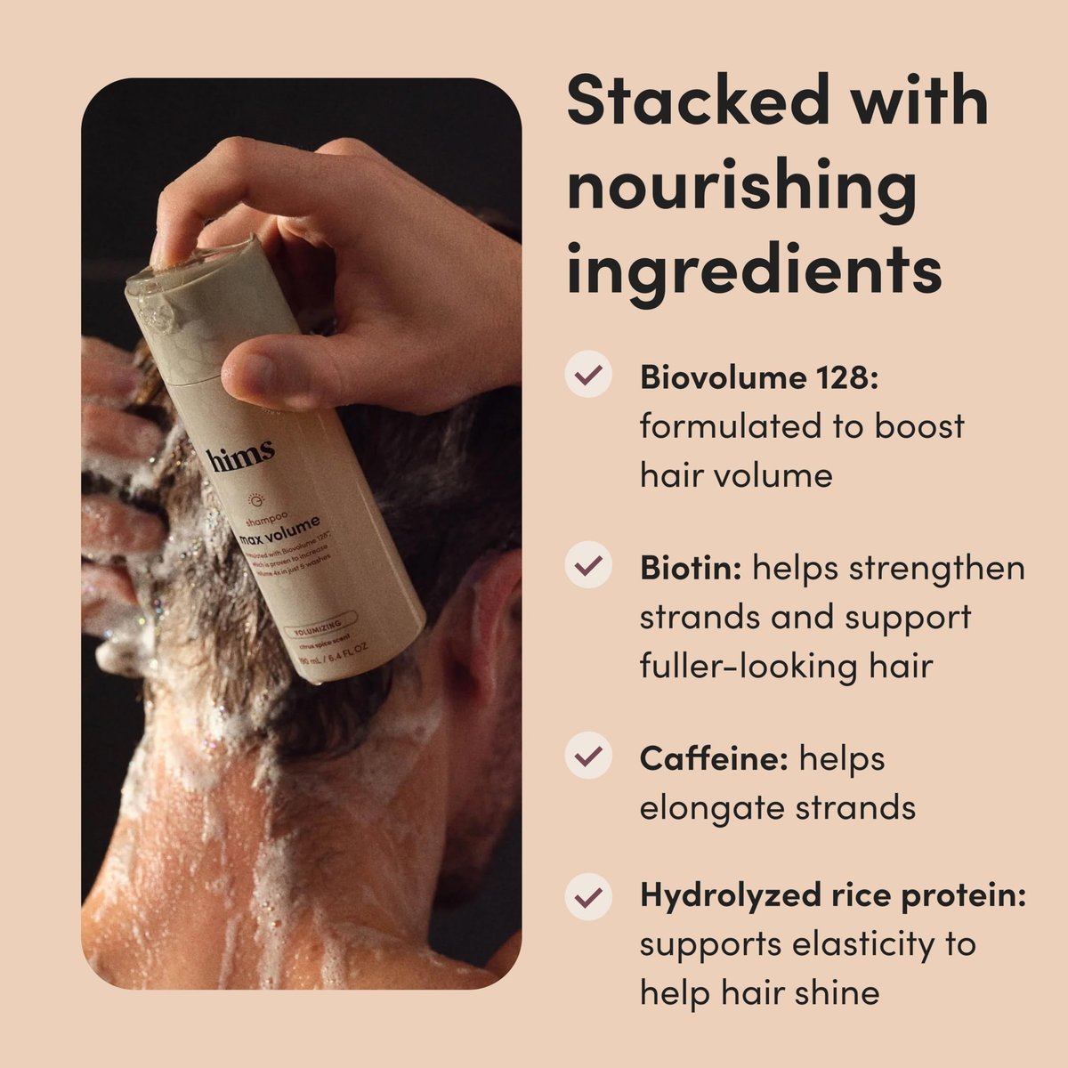 Hims Max Volume Shampoo - Biovolume 128, Biotin & Rice Protein for Root Lift & Thickening - Paraben-Free, Sulfate-Free, Vegan - Citrus Spice Scent - 6.4 Fl Oz (Pack of 2) Avelisse
