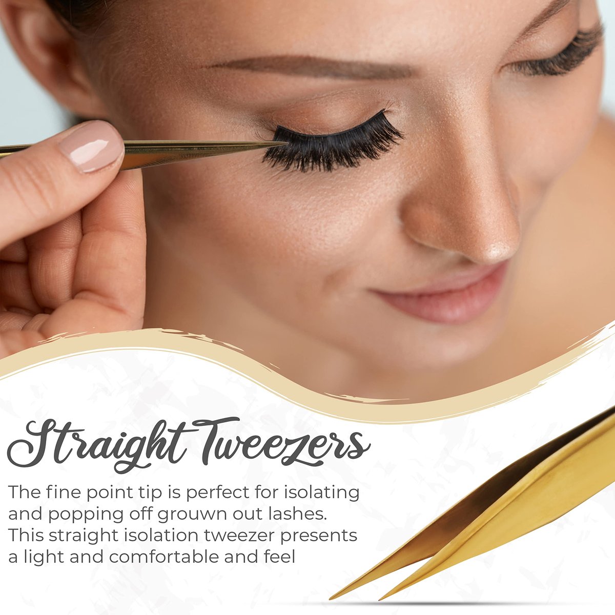 Obiko Eyelash Extension Tweezers Set - 2 Piece Gold Straight & Curved Lash Tweezer for Precision Application & Correction - görsel 5
