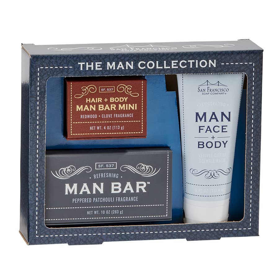 San Francisco Soap Company The Man Collection Set - Citrus, Patchouli, Red Clover Soaps - Natural, No Harmful Chemicals - Made in USA - görsel 1