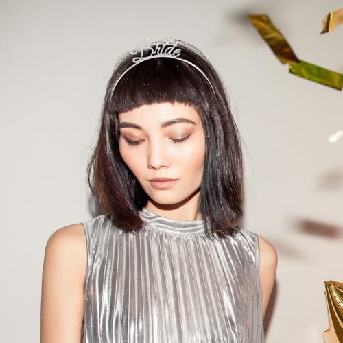 KALLORY Single Party Hair Hoops 9 Pcs - Silver Metal Bride Headband Set for Bachelor Bachelorette Party Photo Props - görsel 6