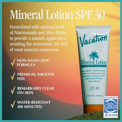 Vacation Mineral Lotion Sunscreen SPF 30 & Air Freshener Bundle – Non-Nano Zinc Oxide, No White Cast, Water-Resistant, Dermatologist-Tested, Vegan, Travel Size 3.4 Fl Oz Avelisse