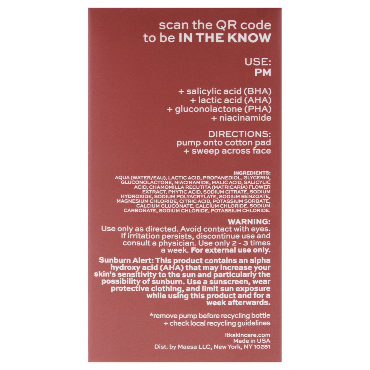 ITK Tri-Acid Facial Toner with AHA, BHA, PHA + Niacinamide – Exfoliate & Brighten, Minimize Pores, 5 Fl Oz Avelisse