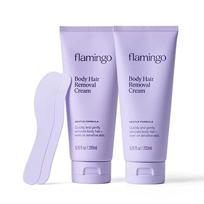 Flamingo Women's Body Hair Removal Cream - 2 Pack, 6.76 fl oz Each - Gentle Hair Remover for Legs, Arms, Underarms, Stomach, and Bikini Line Avelisse