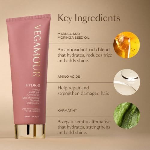 VEGAMOUR HYDR-8 Hydrate and Repair Conditioner - Hydrating Conditioner with Marula Oil, Moringa Oil, Ceramides & Biotin for Dry Hair - 8 Fl Oz Avelisse