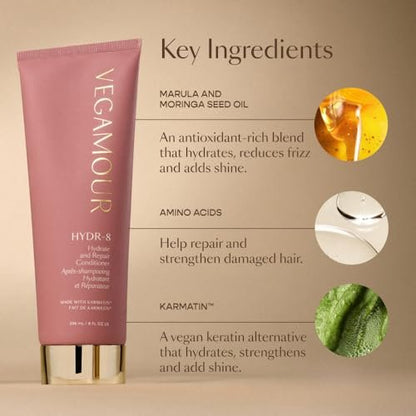 VEGAMOUR HYDR-8 Hydrate and Repair Conditioner - Hydrating Conditioner with Marula Oil, Moringa Oil, Ceramides & Biotin for Dry Hair - 8 Fl Oz Avelisse