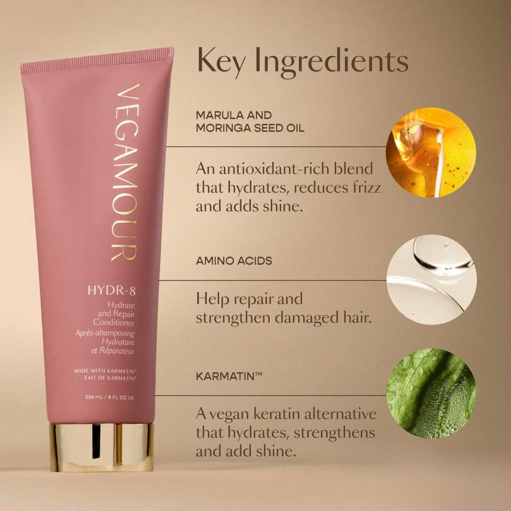 VEGAMOUR HYDR-8 Hydrate and Repair Conditioner - Hydrating Conditioner with Marula Oil, Moringa Oil, Ceramides & Biotin for Dry Hair - 8 Fl Oz Avelisse