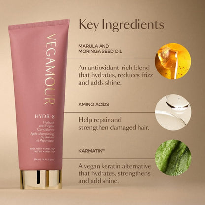 VEGAMOUR HYDR-8 Hydrate and Repair Conditioner - Hydrating Conditioner with Marula Oil, Moringa Oil, Ceramides & Biotin for Dry Hair - 8 Fl Oz Avelisse