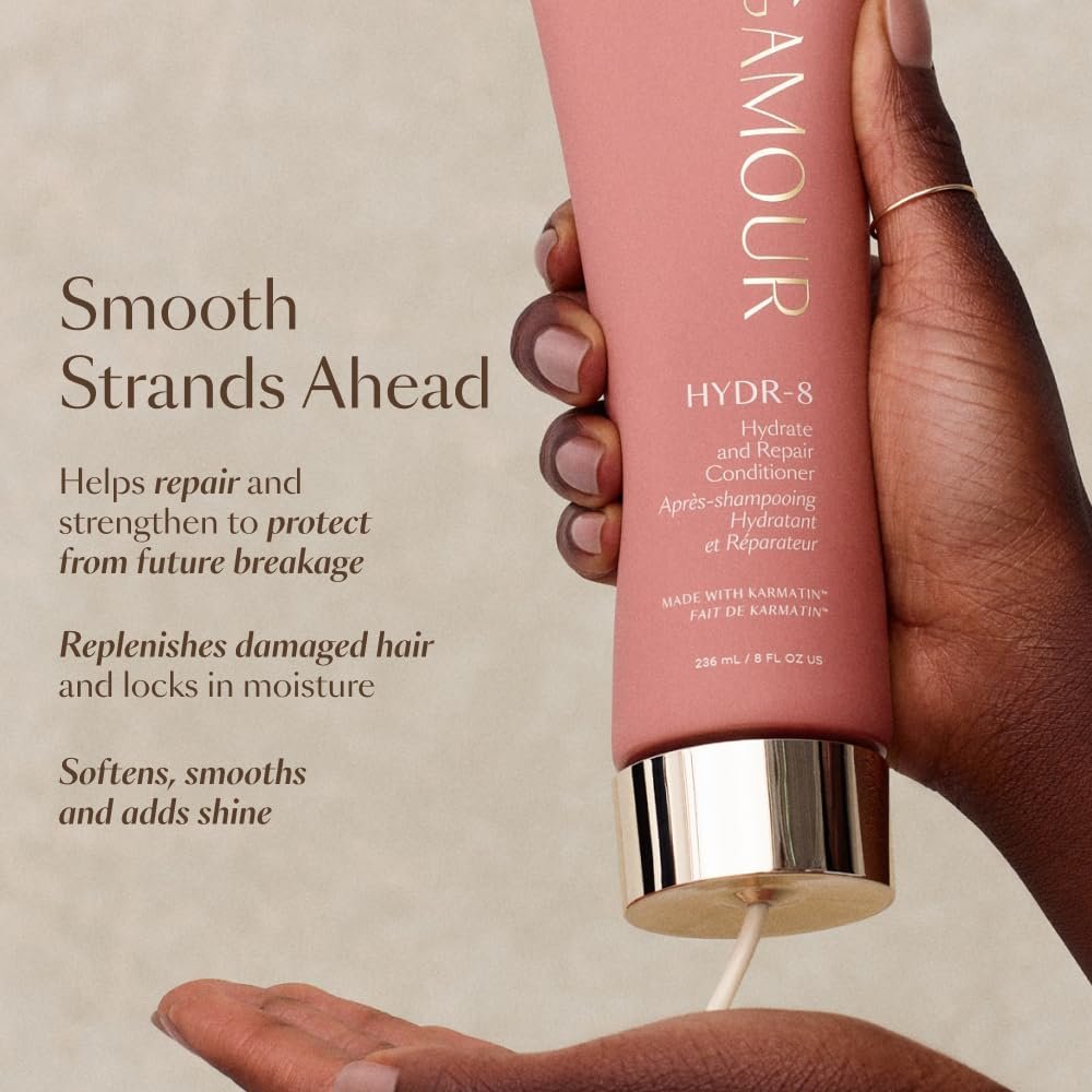 VEGAMOUR HYDR-8 Hydrate and Repair Conditioner - Hydrating Conditioner with Marula Oil, Moringa Oil, Ceramides & Biotin for Dry Hair - 8 Fl Oz Avelisse