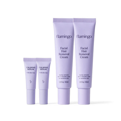 Flamingo Women's Facial Hair Removal Cream with Calming Serum - 2 Pack, 1.35 fl oz Each - For Chin, Upper Lip, and Sideburns Avelisse