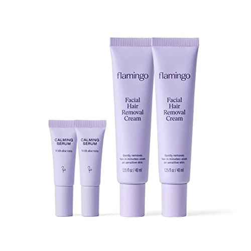 Flamingo Women's Facial Hair Removal Cream with Calming Serum - 2 Pack, 1.35 fl oz Each - For Chin, Upper Lip, and Sideburns Avelisse