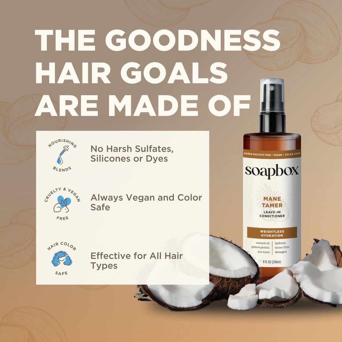 Soapbox Mane Tamer Leave-In Conditioner Spray - Tame Frizz, Smooth Flyaways, Hydrate & Detangle Dry Damaged Hair - Paraben Free Vegan 8 oz - görsel 13