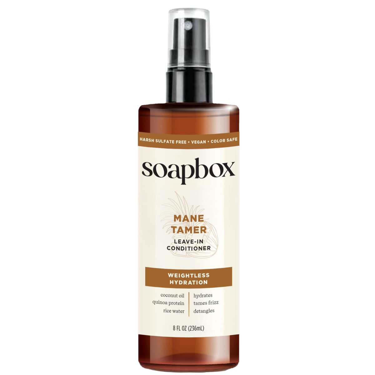 Soapbox Mane Tamer Leave-In Conditioner Spray - Tame Frizz, Smooth Flyaways, Hydrate & Detangle Dry Damaged Hair - Paraben Free Vegan 8 oz - görsel 1