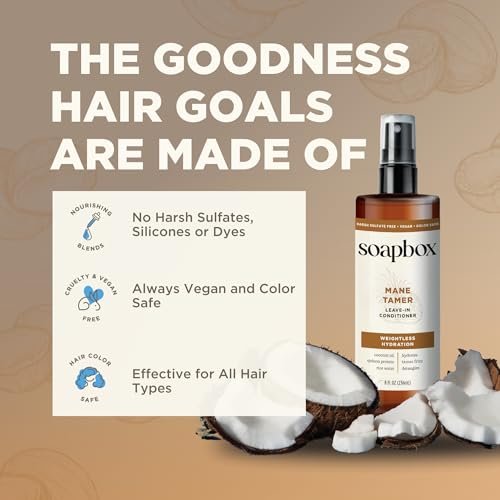 Soapbox Mane Tamer Leave-In Conditioner Spray - Tame Frizz, Smooth Flyaways, Hydrate & Detangle Dry Damaged Hair - Paraben Free Vegan 8 oz - görsel 14