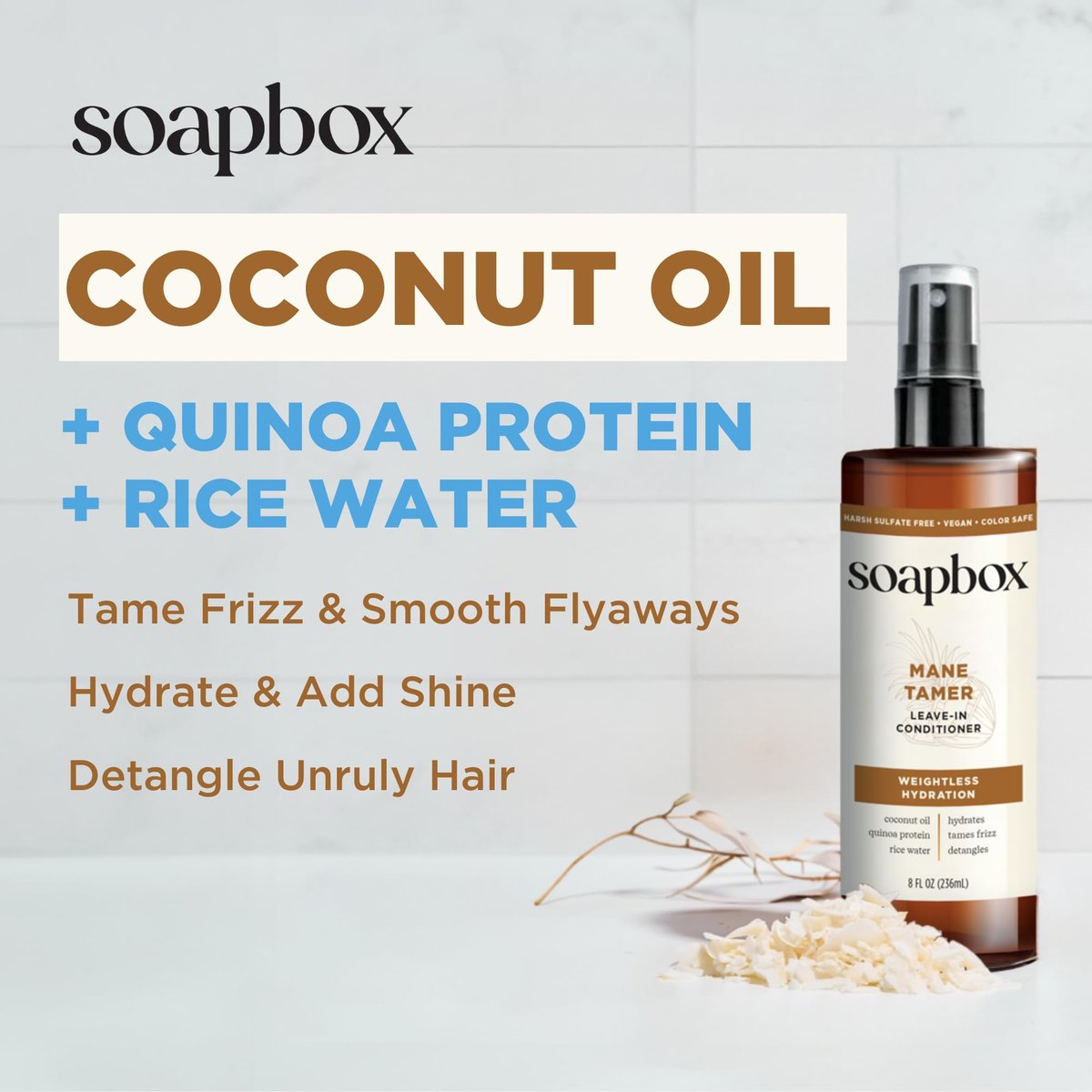 Soapbox Mane Tamer Leave-In Conditioner Spray - Tame Frizz, Smooth Flyaways, Hydrate & Detangle Dry Damaged Hair - Paraben Free Vegan 8 oz - görsel 9