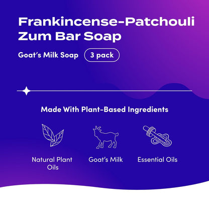 Zum Indigo Wild Goat's Milk Soap Bar - Patchouli Blends (3 Pack) - All-Natural Hand & Body Soap with Essential Oils Avelisse