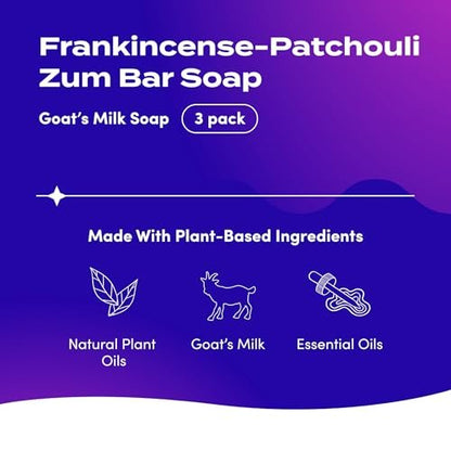 Zum Indigo Wild Goat's Milk Soap Bar - Patchouli Blends (3 Pack) - All-Natural Hand & Body Soap with Essential Oils Avelisse