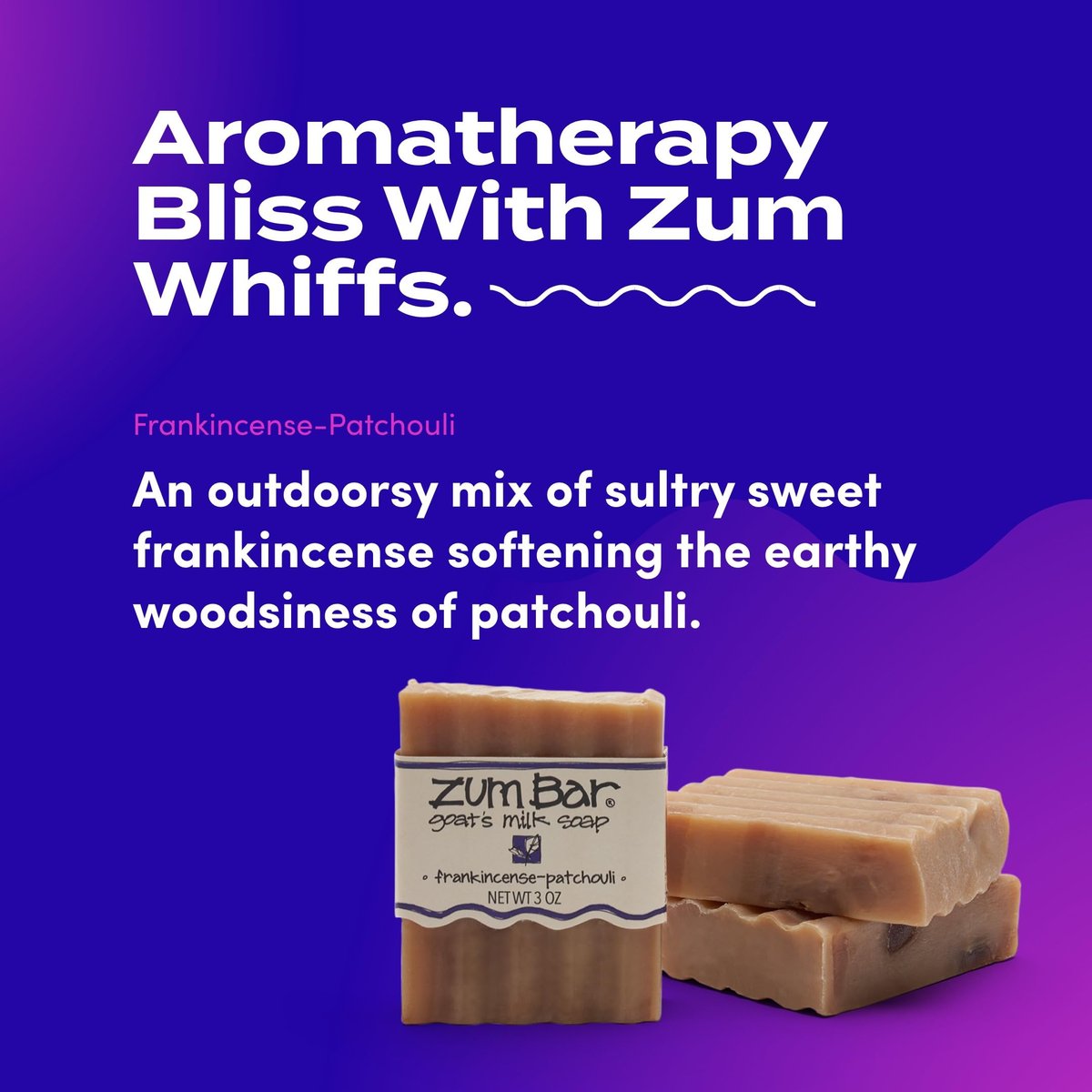 Zum Indigo Wild Goat's Milk Soap Bar - Patchouli Blends (3 Pack) - All-Natural Hand & Body Soap with Essential Oils Avelisse