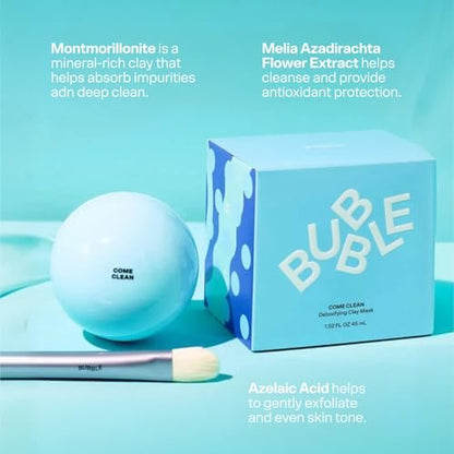 Bubble Skincare Come Clean Detoxifying Clay Mask – Mineral-Rich Face Mask with Azelaic Acid and Vitamin E – Gentle Exfoliating Mask for All Skin Types (1.52 oz) Avelisse