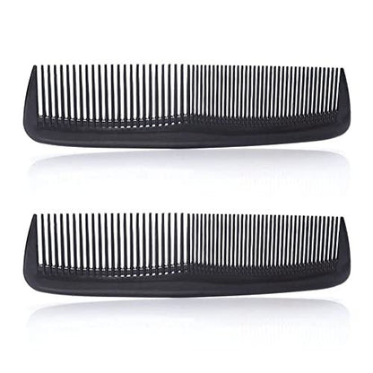 FXHDC-M 2-Pack Pocket Plastic Hair Combs - Fine & Standard Teeth for Cutting, Styling, and Beard Grooming - Black Avelisse