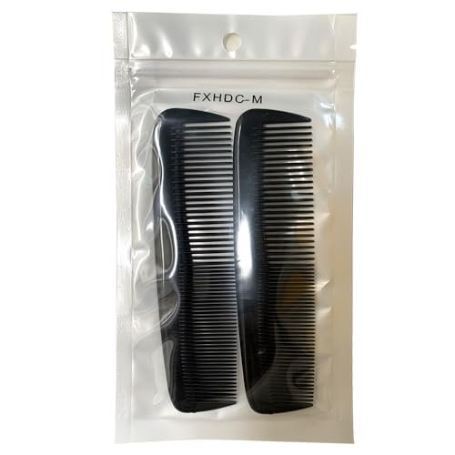 FXHDC-M 2-Pack Pocket Plastic Hair Combs - Fine & Standard Teeth for Cutting, Styling, and Beard Grooming - Black Avelisse