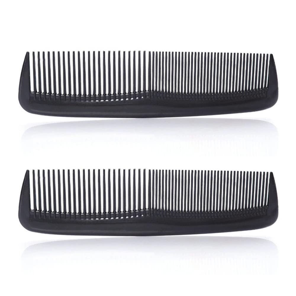 FXHDC-M 2-Pack Pocket Plastic Hair Combs - Fine & Standard Teeth for Cutting, Styling, and Beard Grooming - Black Avelisse