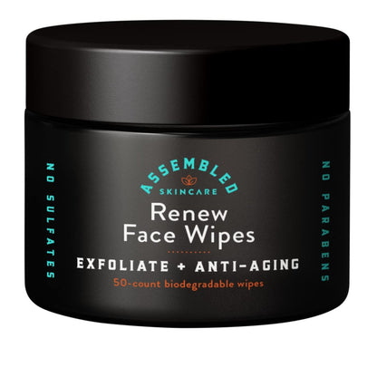 Renew Exfoliating Face Wipes - Anti-Aging & Pre-Shave Towelettes, 50 Count Avelisse