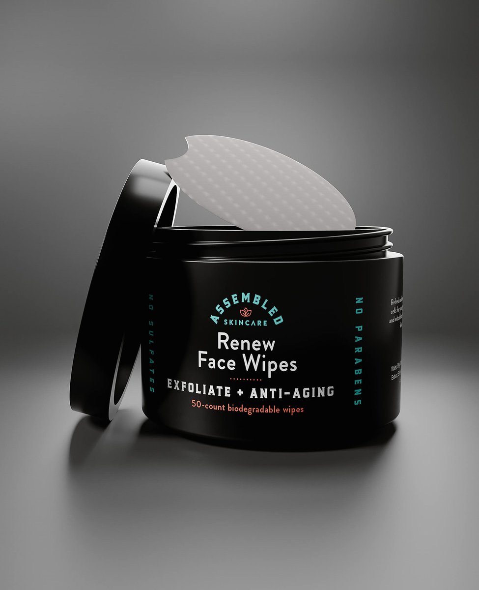 Renew Exfoliating Face Wipes - Anti-Aging & Pre-Shave Towelettes, 50 Count Avelisse