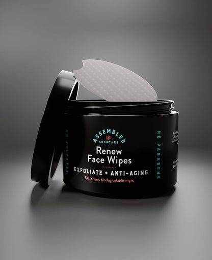 Renew Exfoliating Face Wipes - Anti-Aging & Pre-Shave Towelettes, 50 Count Avelisse
