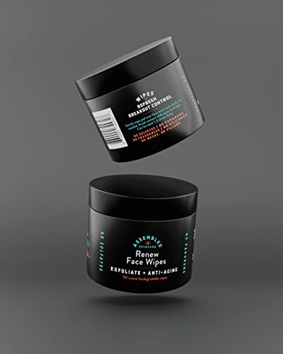 Renew Exfoliating Face Wipes - Anti-Aging & Pre-Shave Towelettes, 50 Count Avelisse