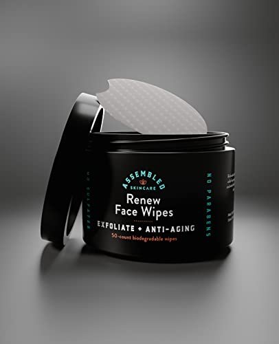 Renew Exfoliating Face Wipes - Anti-Aging & Pre-Shave Towelettes, 50 Count Avelisse