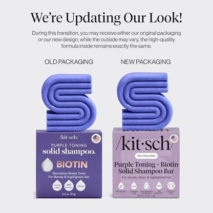 Kitsch Toning Purple Shampoo Bar for Blondes & Color Treated Hair - Biotin Shampoo for Strengthening, Neutralizing Brassy Tones - Vegan, Silicone & Sulfate Free - 3.2 oz