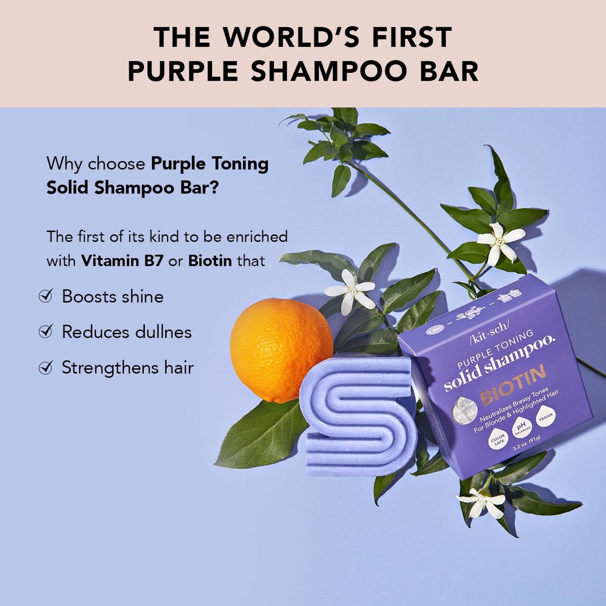 Kitsch Toning Purple Shampoo Bar for Blondes & Color Treated Hair - Biotin Shampoo for Strengthening, Neutralizing Brassy Tones - Vegan, Silicone & Sulfate Free - 3.2 oz - görsel 3