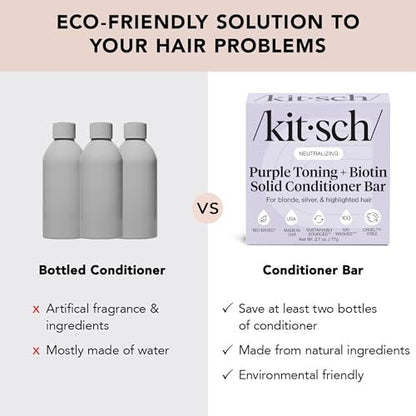 Kitsch Toning Purple Conditioner Bar for Blondes & Color Treated Hair - Vegan, Silicone & Sulfate Free with Biotin - 2.7 oz