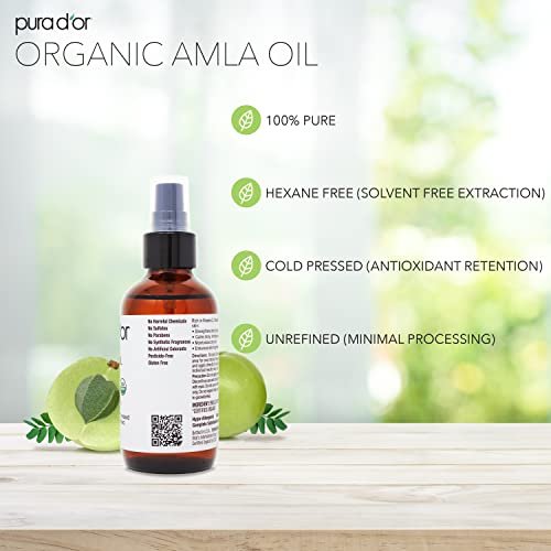 PURA D'OR 4 Oz Organic Amla Oil – 100% Pure USDA Certified Premium Grade, Cold Pressed, Unrefined, Extra Virgin Hair Serum for Thickening & Growth – Women & Men - görsel 8