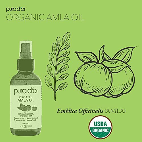 PURA D'OR 4 Oz Organic Amla Oil – 100% Pure USDA Certified Premium Grade, Cold Pressed, Unrefined, Extra Virgin Hair Serum for Thickening & Growth – Women & Men - görsel 4